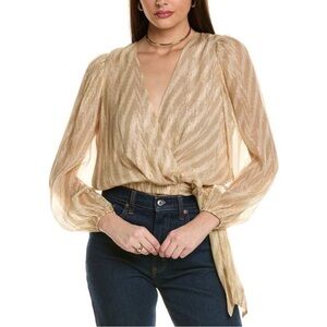 NWT Ramy Brook Lupita Wrap Top Blouse Silk Gold Metallic Elegant Size XL